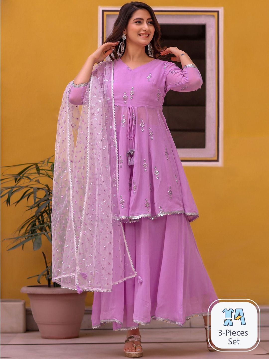 kasya floral embroidered regular kurta with palazzos & dupatta