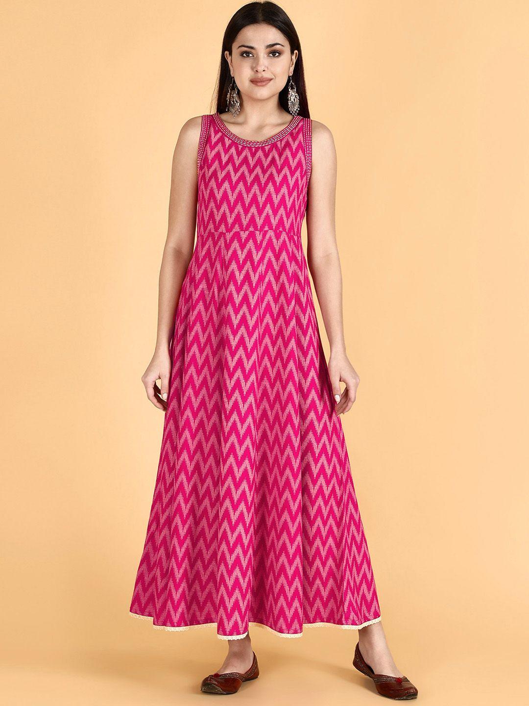 kasya geometric printed fit and flare maxi ethnic dress