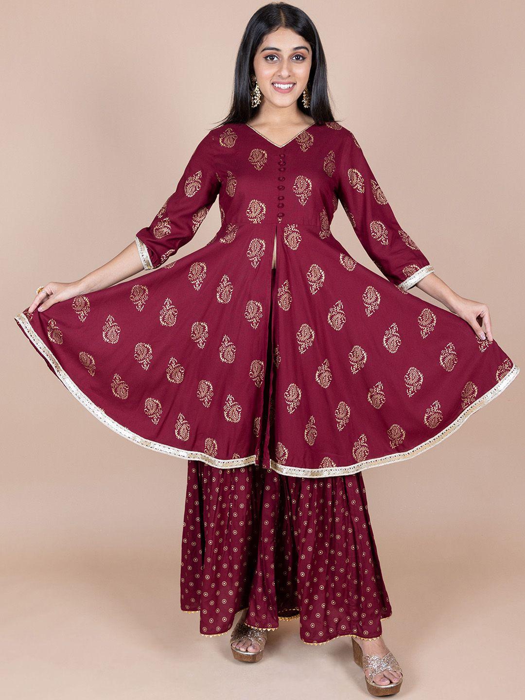 kasya paisley printed regular gotta patti kurta with sharara & dupatta