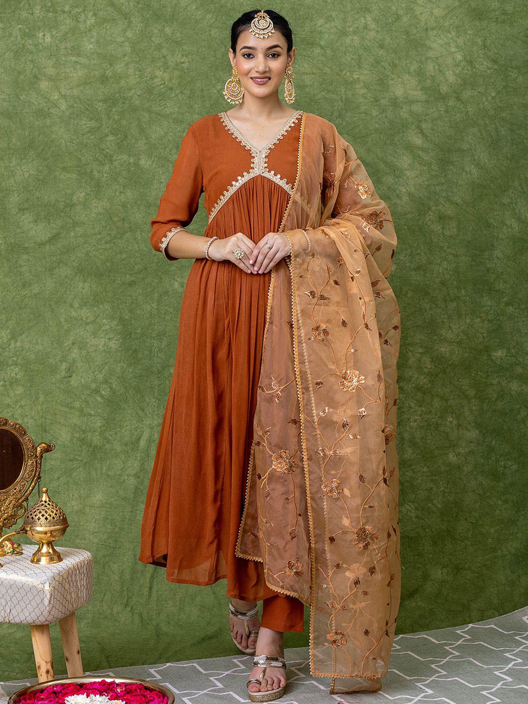 kasya v-neck empire anarkali kurta with pyjamas & with dupatta