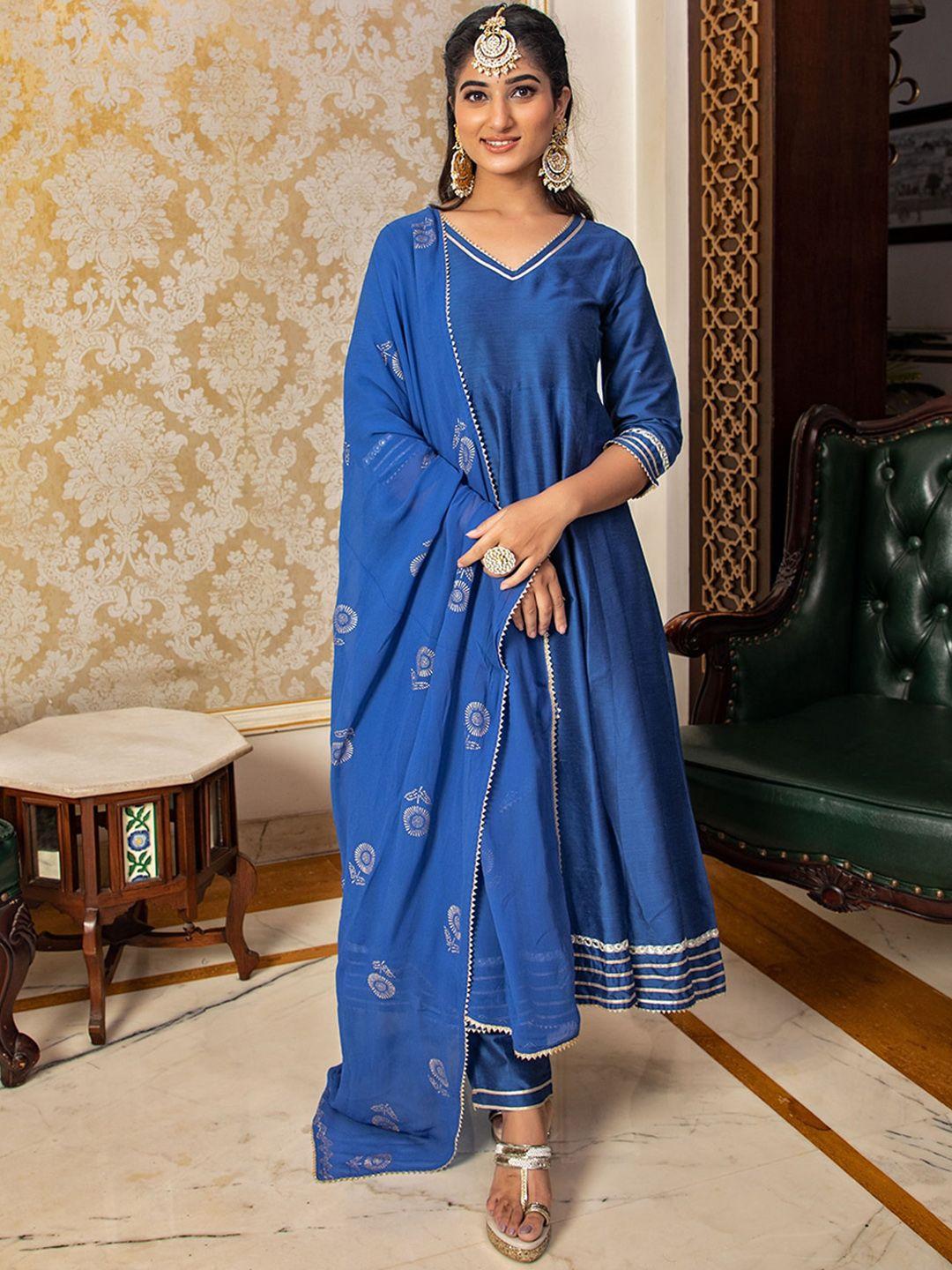 kasya women blue empire gotta patti kurta with pyjamas & with dupatta