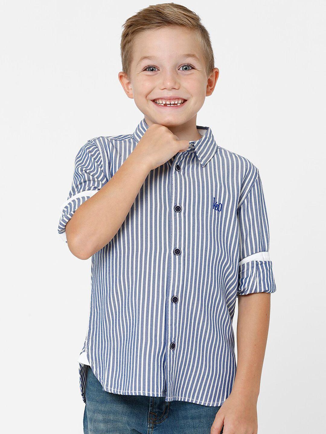 kate & oscar boys blue standard striped cotton casual shirt