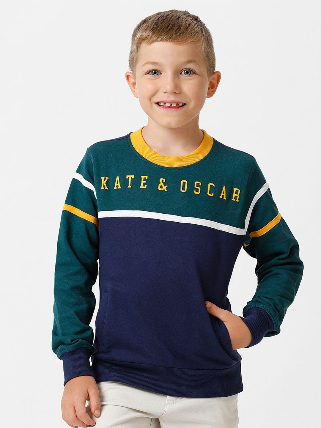 kate & oscar boys colourblocked round neck cotton pullover sweatshirt