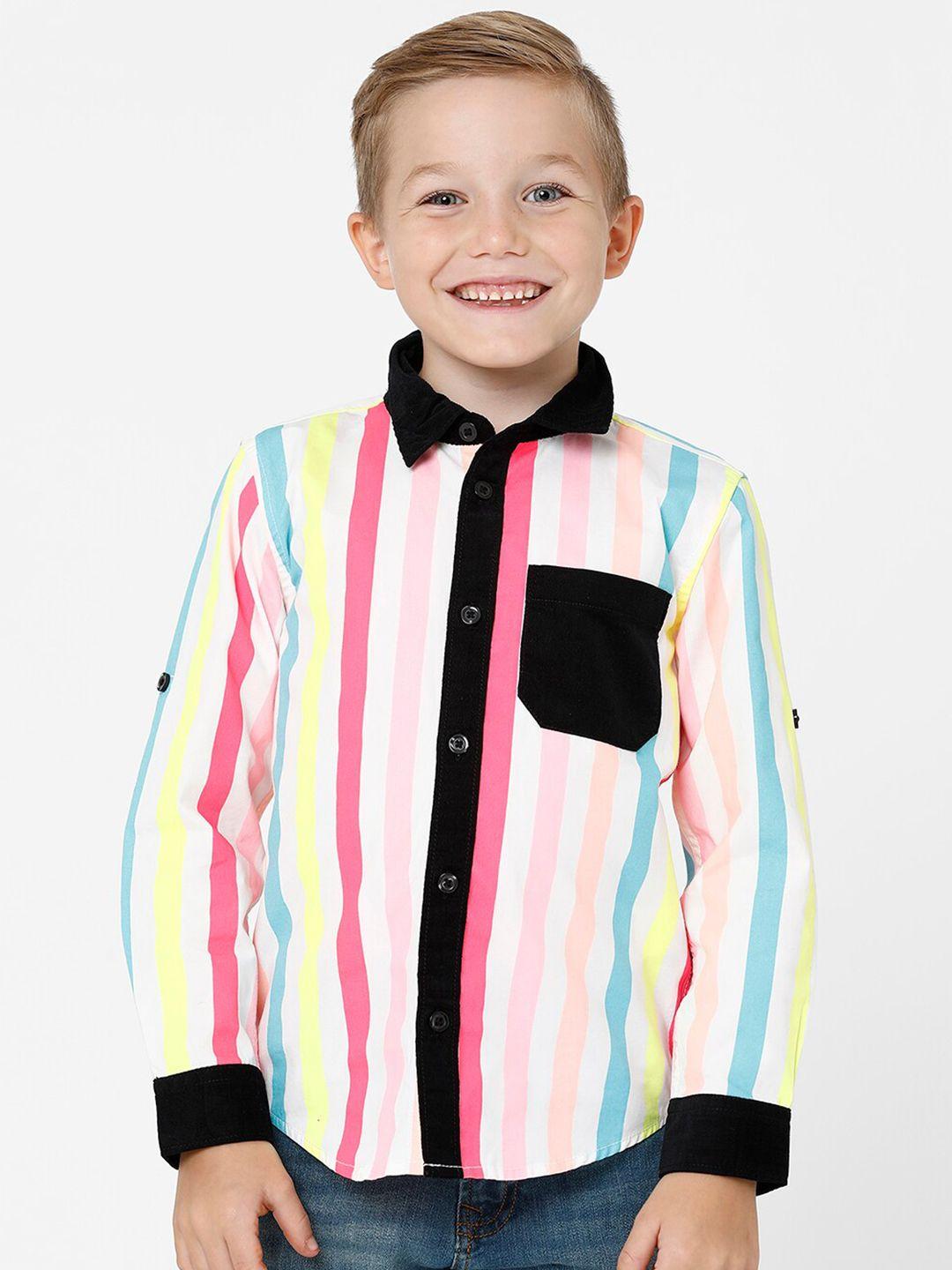 kate & oscar boys pink standard striped cotton casual shirt