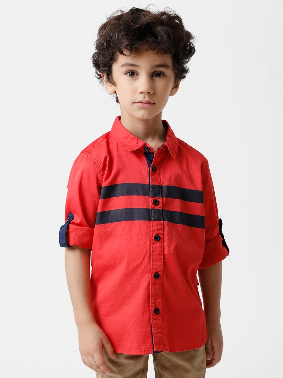kate & oscar boys red standard striped casual shirt