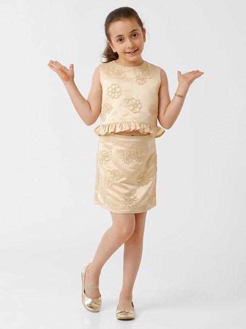 kate & oscar kids beige embroidered top with skirt