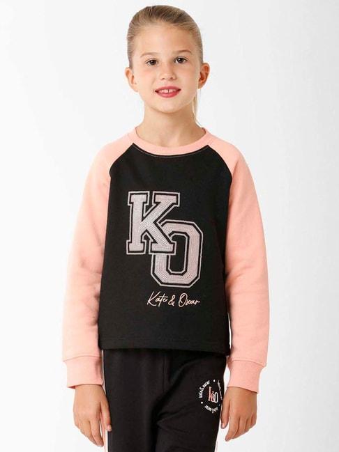 kate & oscar kids black & pink cotton embellished full sleeves sweatshirt
