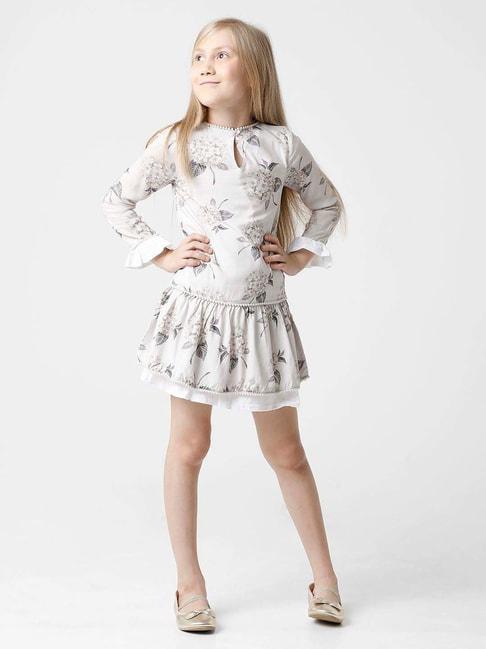 kate & oscar kids grey floral print full sleeves dress