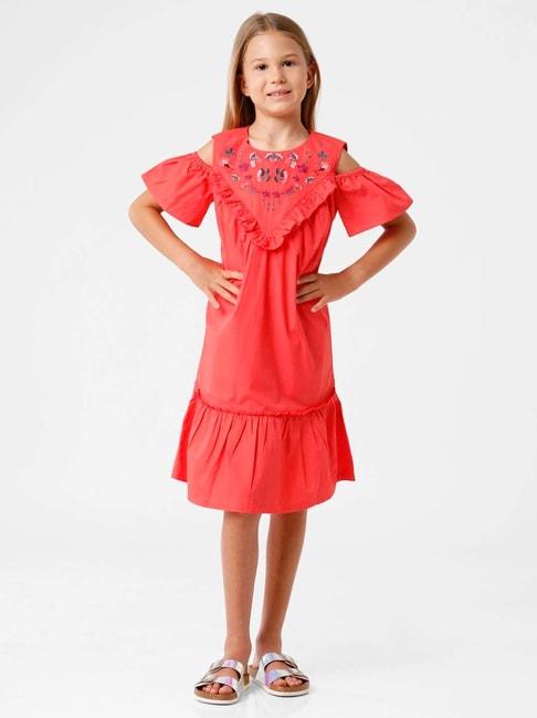 kate & oscar kids red cotton embroidered dress