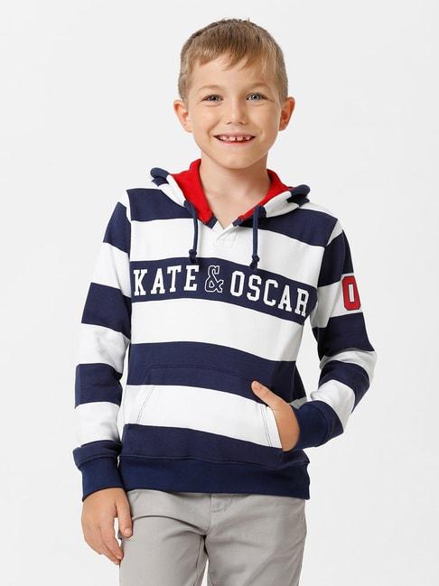 kate & oscar kids white & navy striped full sleeves sweatshirt