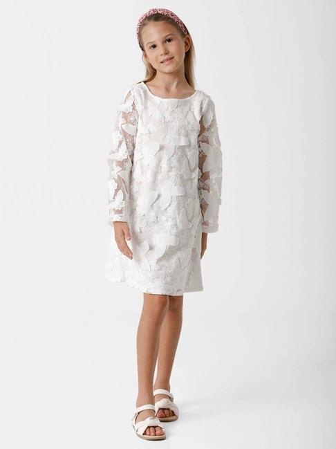 kate & oscar kids white embroidered full sleeves dress