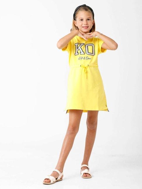 kate & oscar kids yellow cotton embellished dress