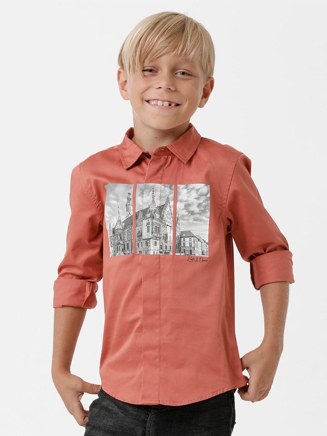 kate & oscar boys smart graphic printed cotton casual shirt