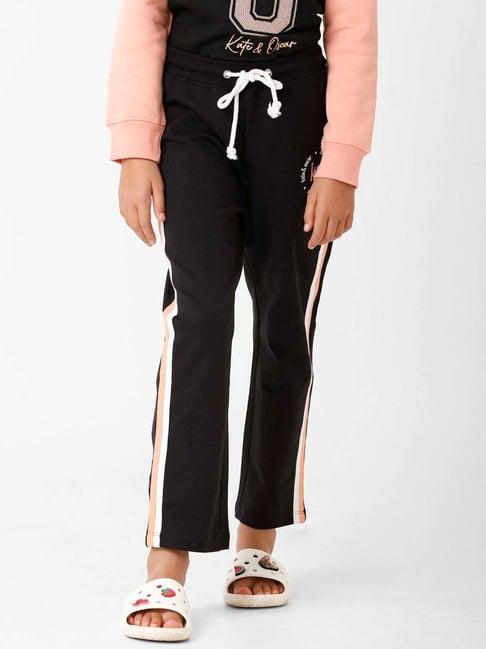 kate & oscar kids black cotton embroidered trackpants