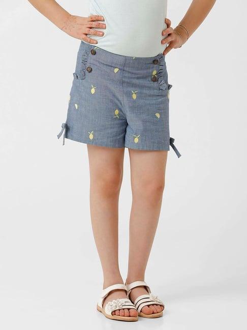 kate & oscar kids blue cotton embroidered shorts