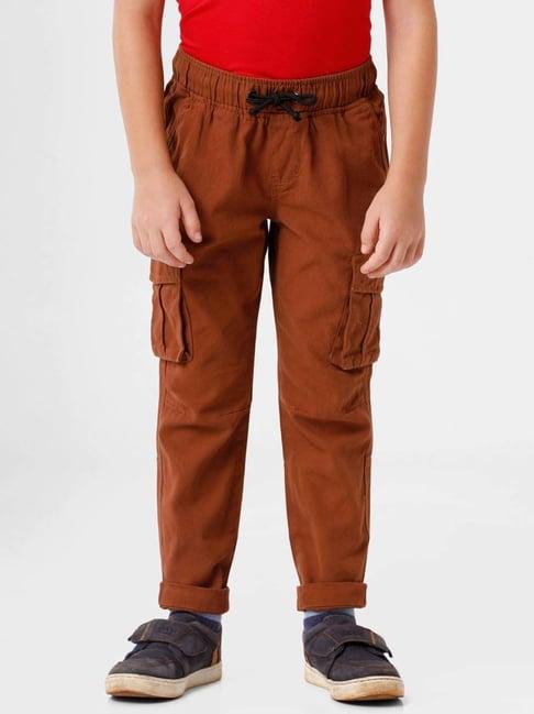 kate & oscar kids brown cotton regular fit cargo trousers