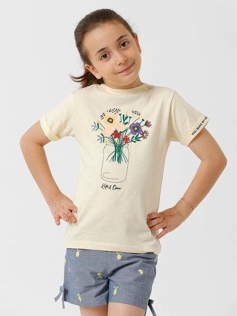 kate & oscar kids cream cotton floral print t-shirt