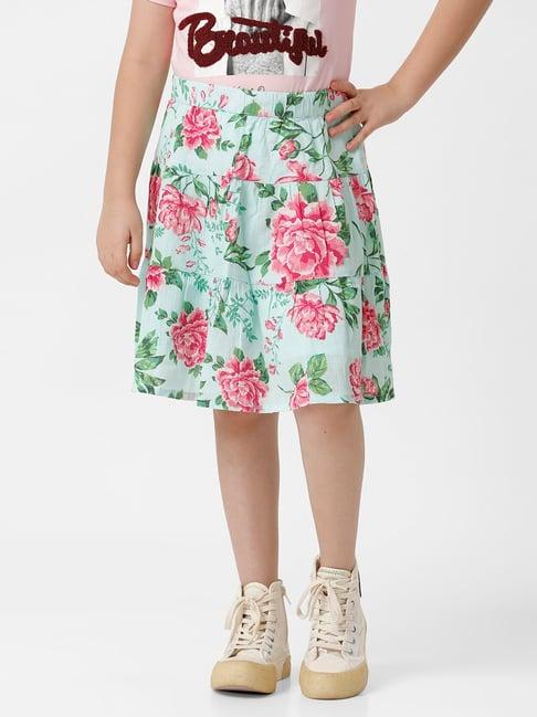 kate & oscar kids green floral print skirt