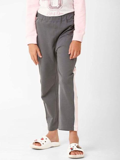 kate & oscar kids grey & pink cotton embroidered trackpants