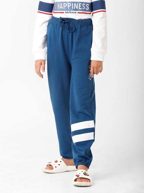 kate & oscar kids navy cotton embroidered trackpants