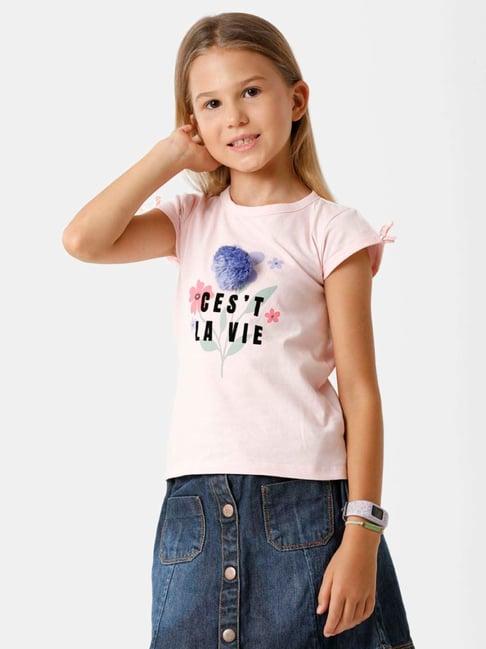 kate & oscar kids pink & blue cotton printed t-shirt