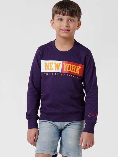 kate & oscar kids purple cotton printed full sleeves sweatshirt