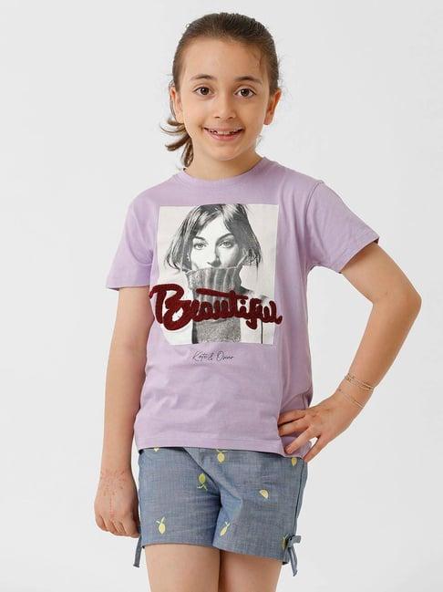 kate & oscar kids purple cotton printed t-shirt