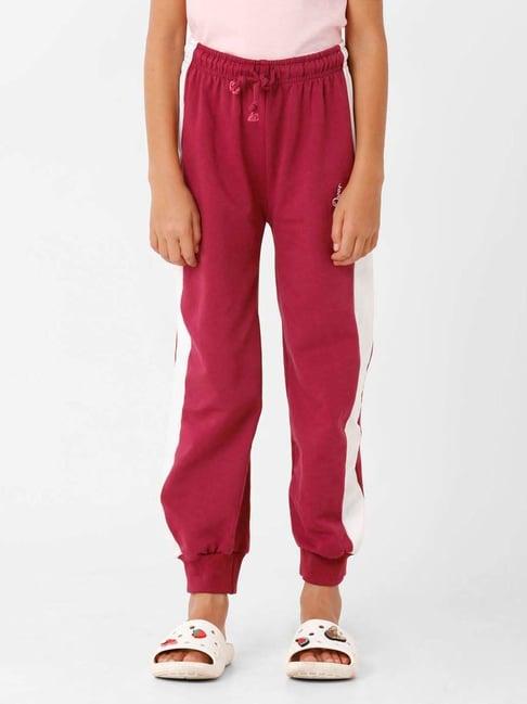 kate & oscar kids red & white cotton embroidered trackpants