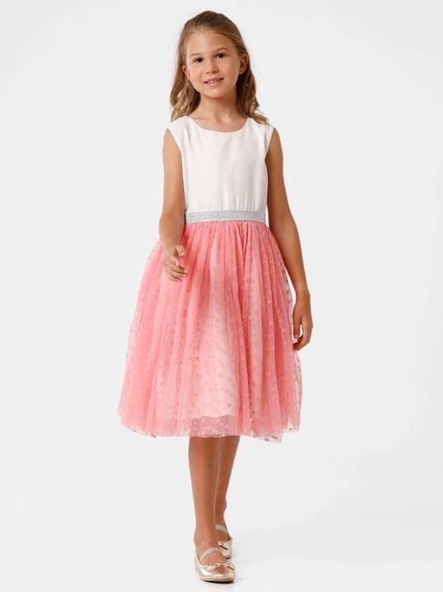 kate & oscar kids white & pink regular fit dress