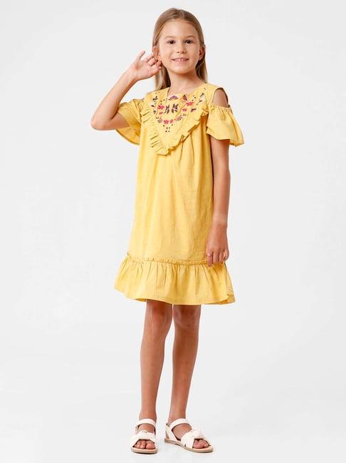 kate & oscar kids yellow cotton embroidered dress