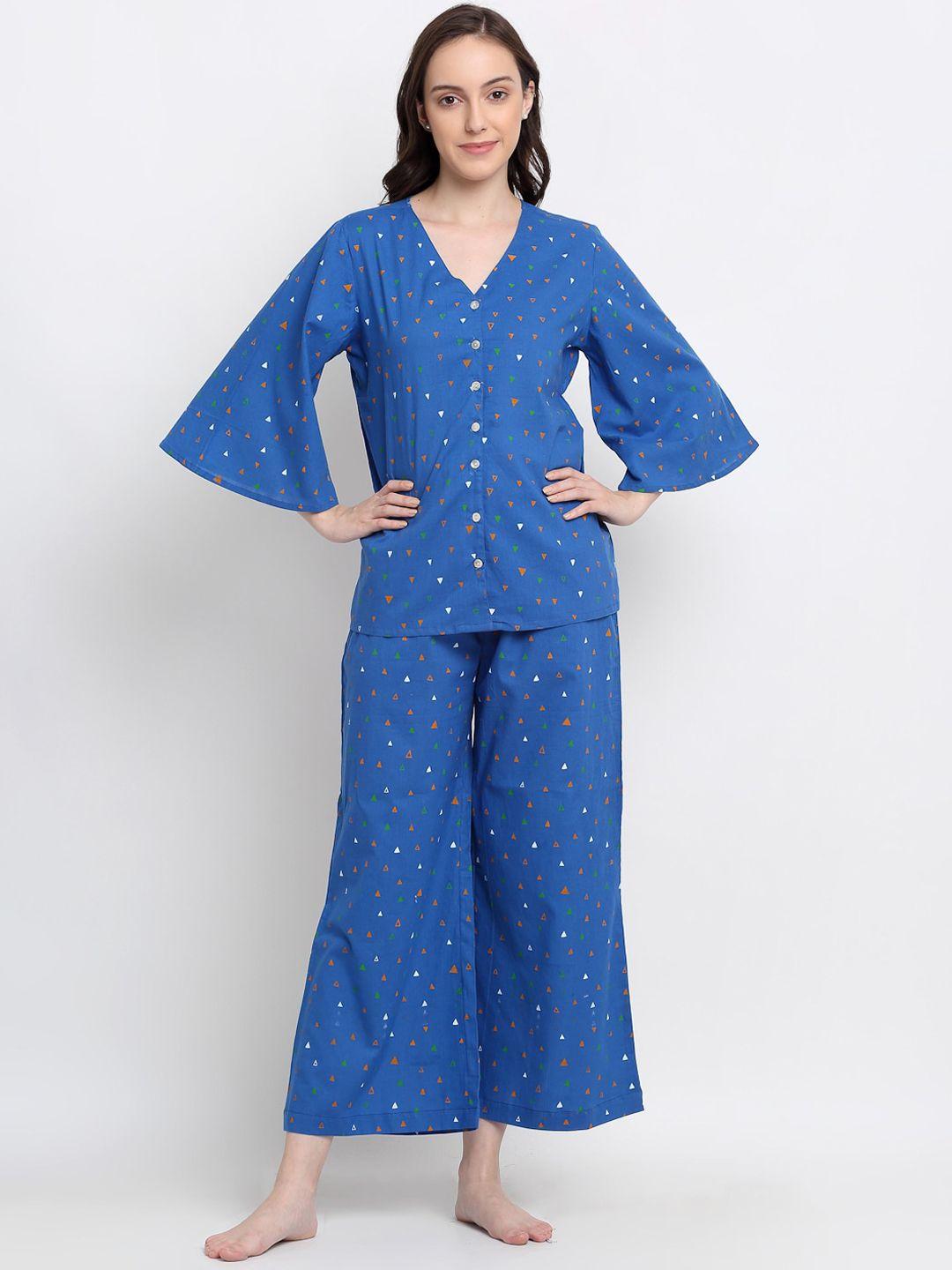 katn india women blue printed night suit