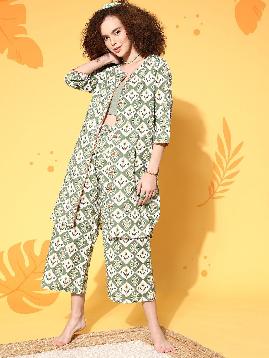 katn india women green printed cotton night suit