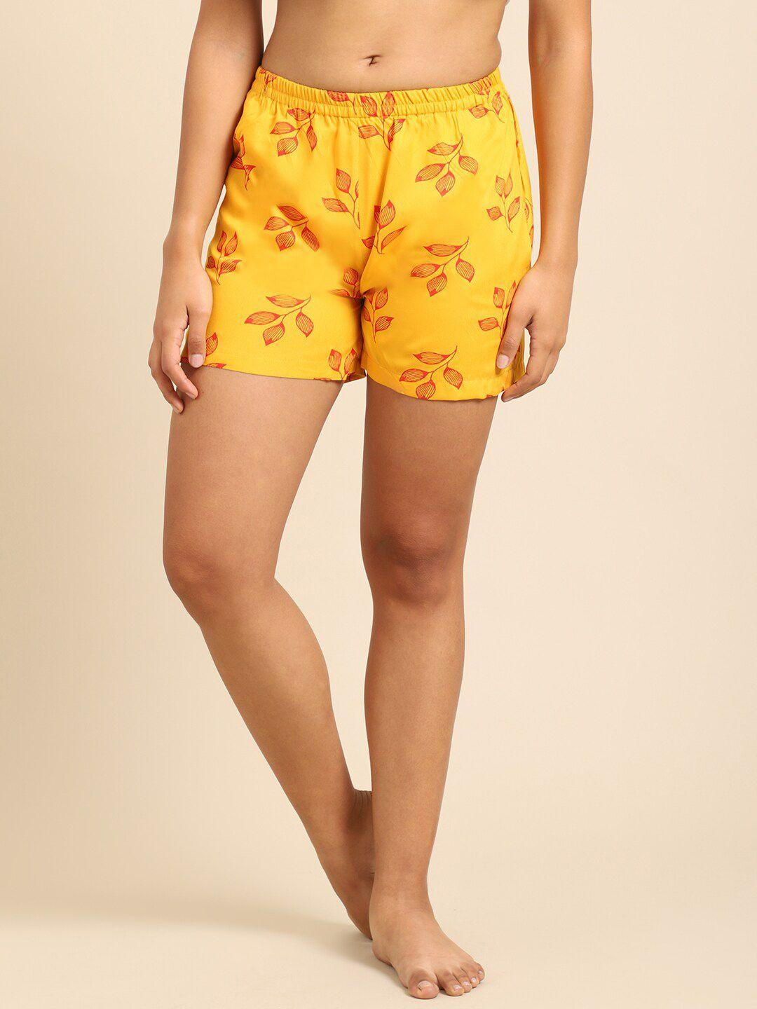 katn india women yellow & red printed lounge shorts