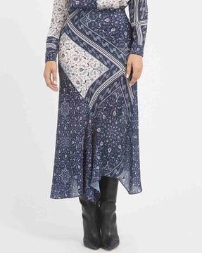 katrina asymmetric paisley print flared skirt