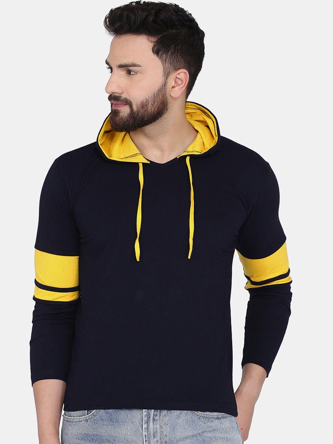 katso men navy blue solid hood t-shirt