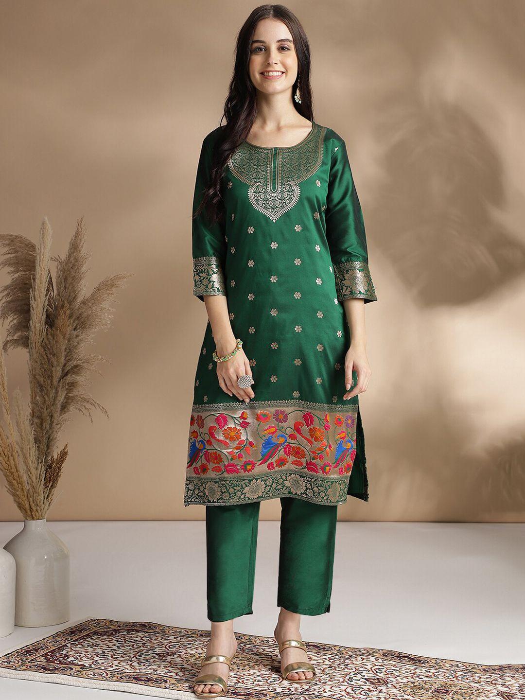 kavindi women ethnic motifs regular chanderi cotton kurta with trousers