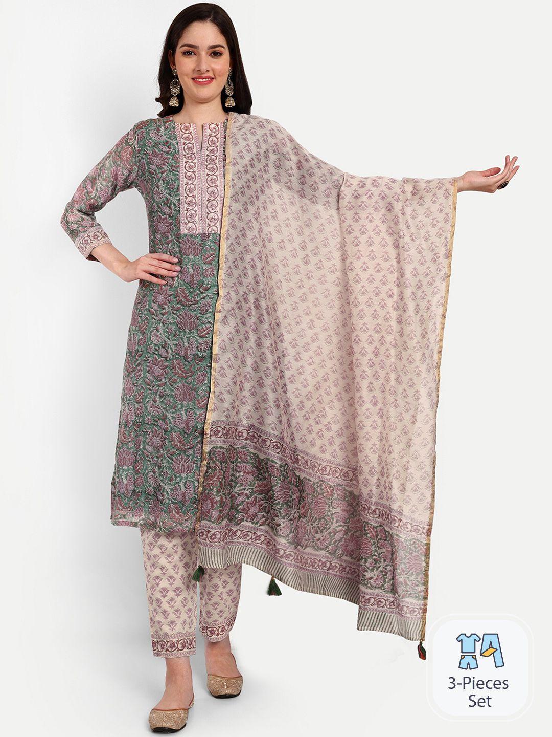 kavita gupta ethnic motifs printed sequinned chanderi cotton kurta set