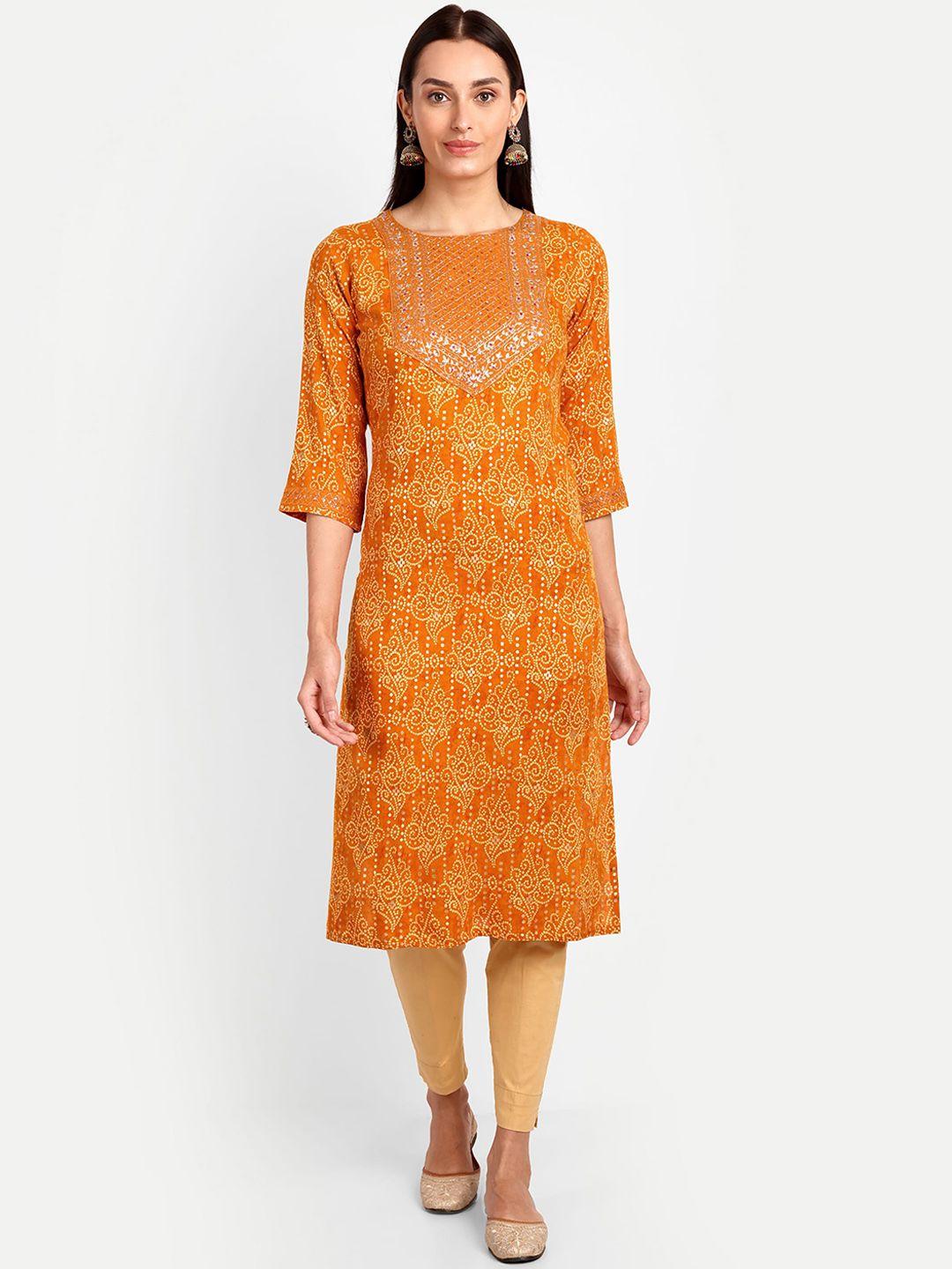 kavita gupta women mustard yellow paisley printed flared sleeves sequinned kurta