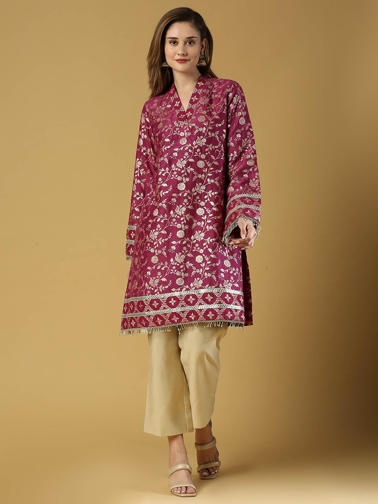 kavya-pakistani kurta with gold pant-plum magenta (set of 2)