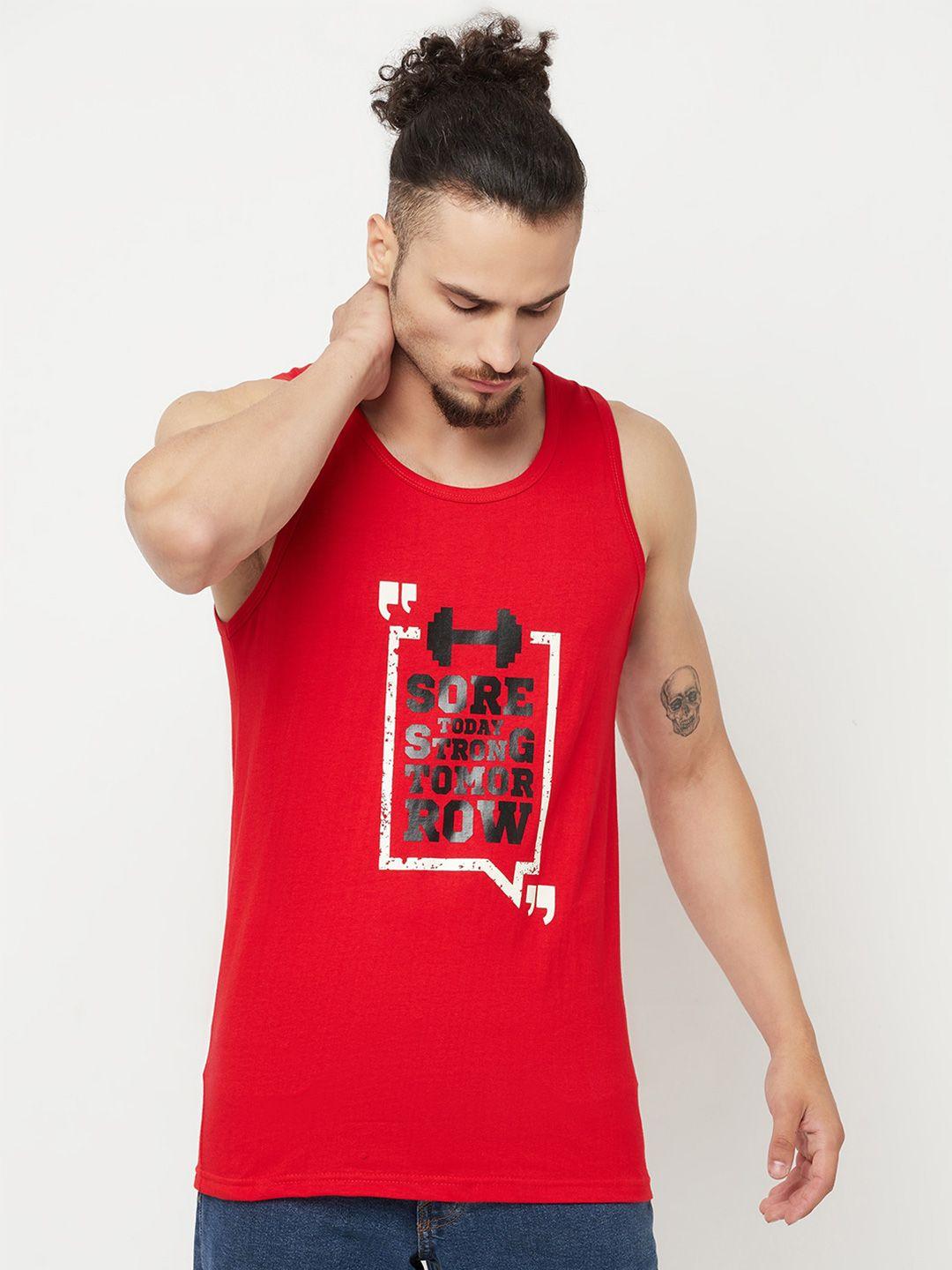 kay dee men red typography printed t-shirt