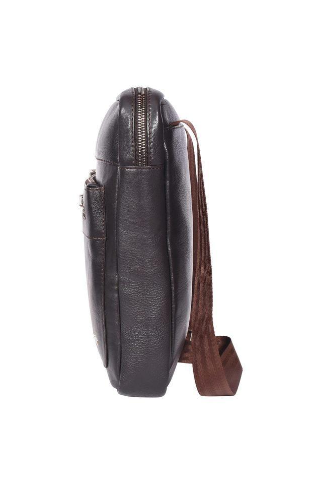 kaya solid pure leather zipper closure mens sling bag