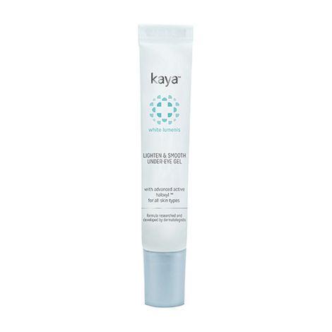 kaya white lumenis lighten & smooth under eye gel with advanced active haloxyl | for all skin types | reduce under eye dark circles & puffiness | makes skin firm & even toned, 15 ml