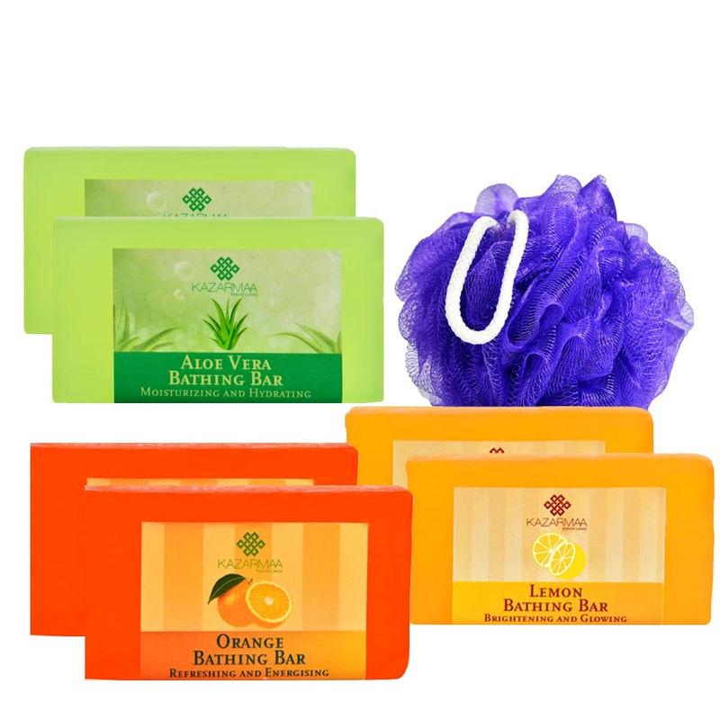 kazarmaa with big loofah - refreshing bathing bars and bath puff - pack of 6