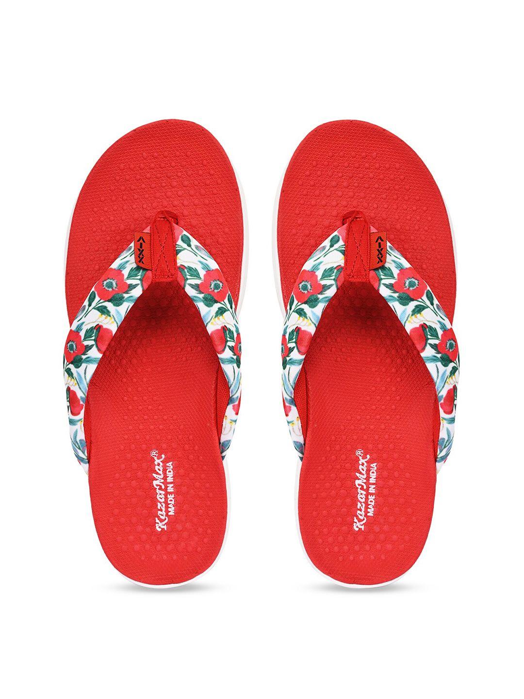 kazarmax women red & white printed thong flip-flops