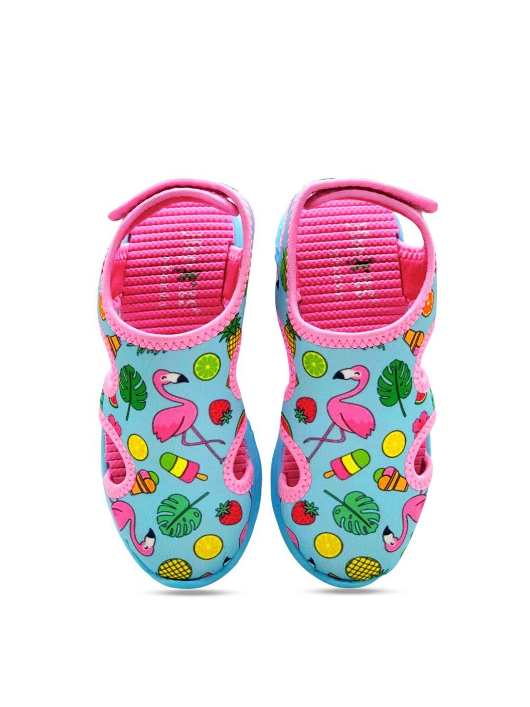 kazarmax girls blue & pink flamingo pop art printed comfort sandals