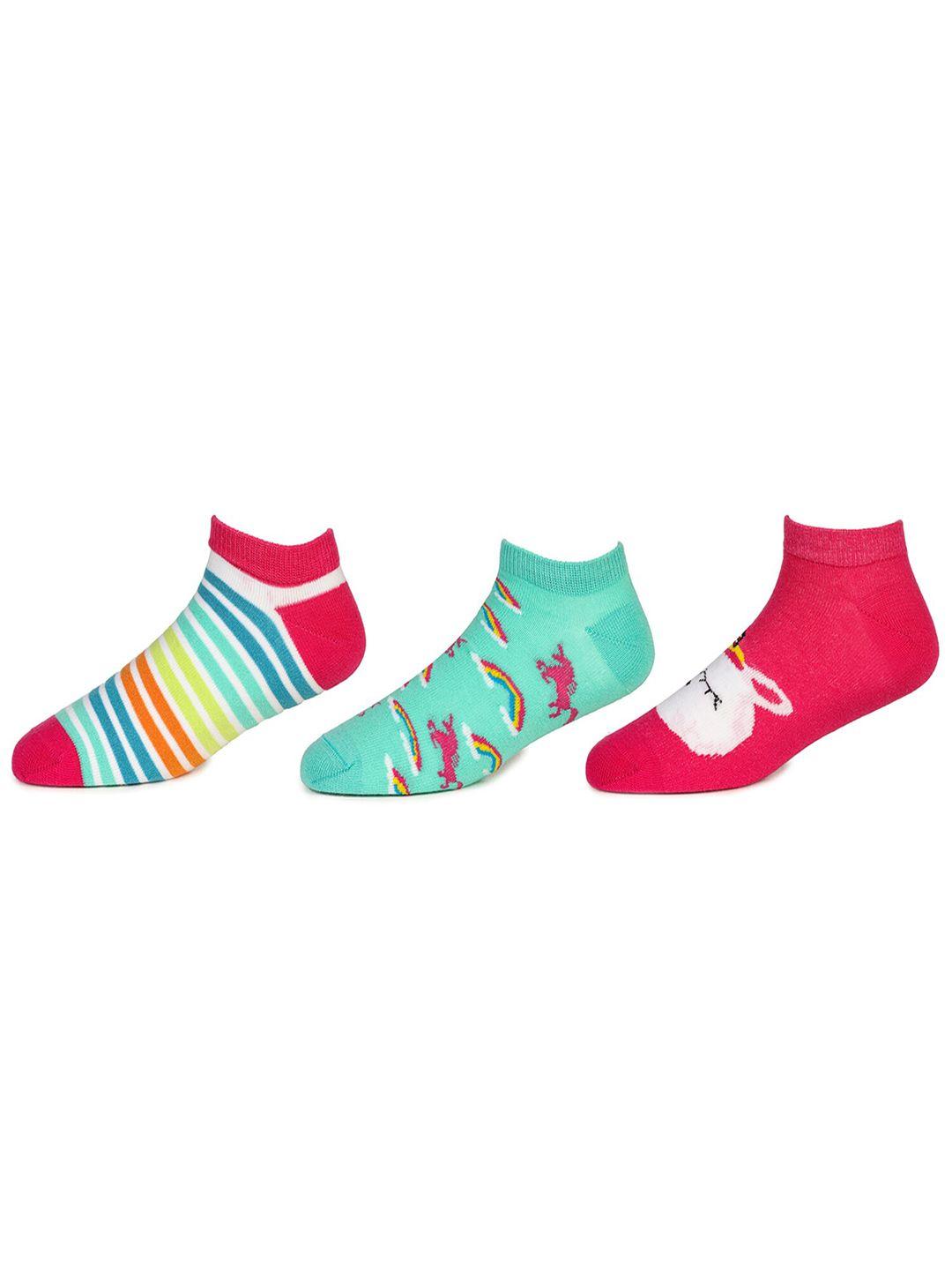 kazarmax girls pack of 3 patterned cotton ankle-length socks