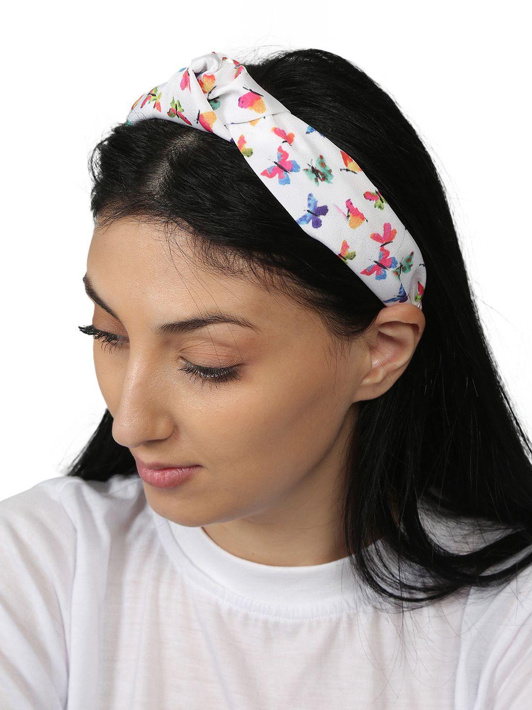 kazarmax girls white & pink butterfly top knot fabric hairband