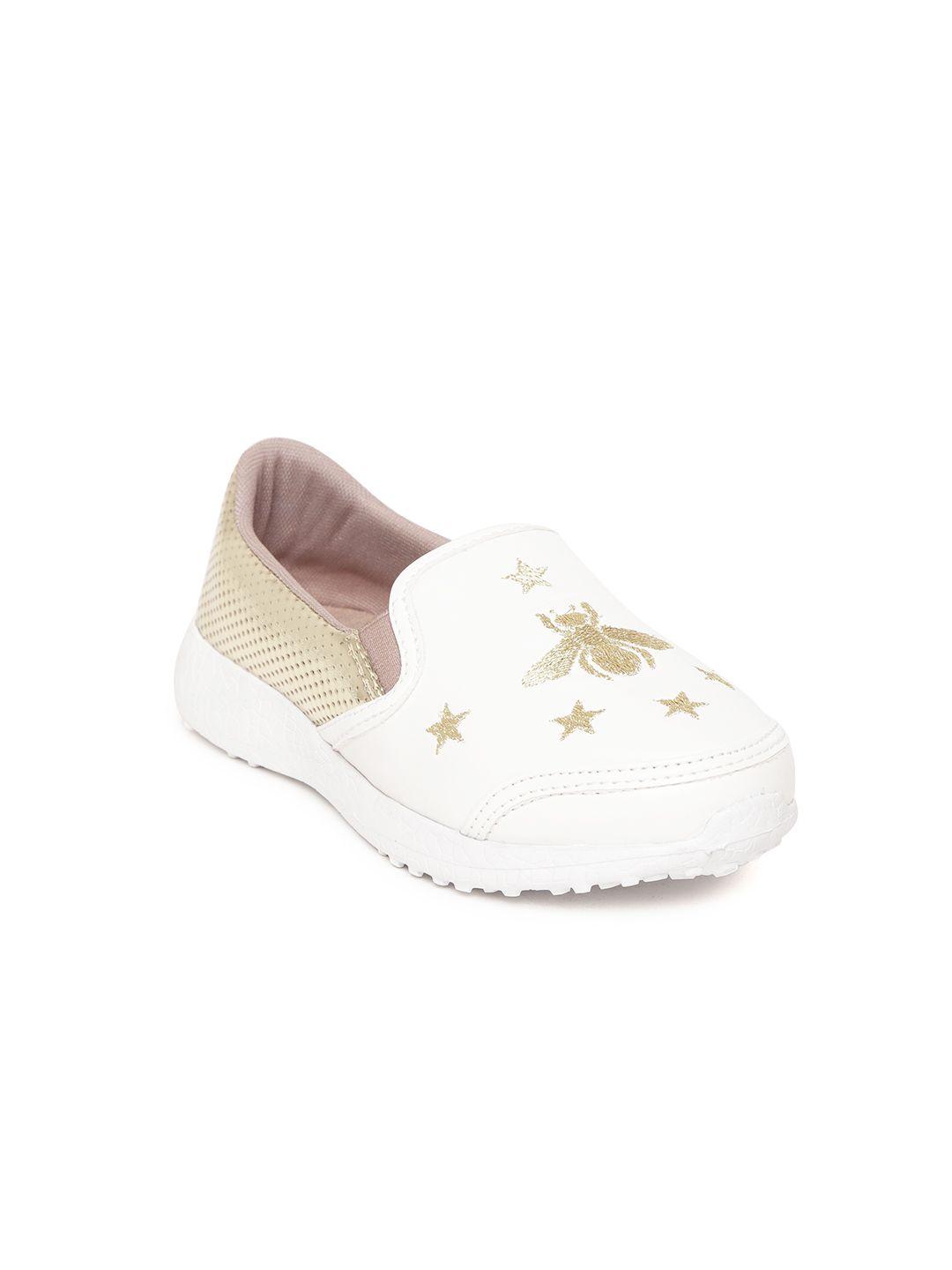 kazarmax kids white & gold-toned embroidered slip-on sneakers