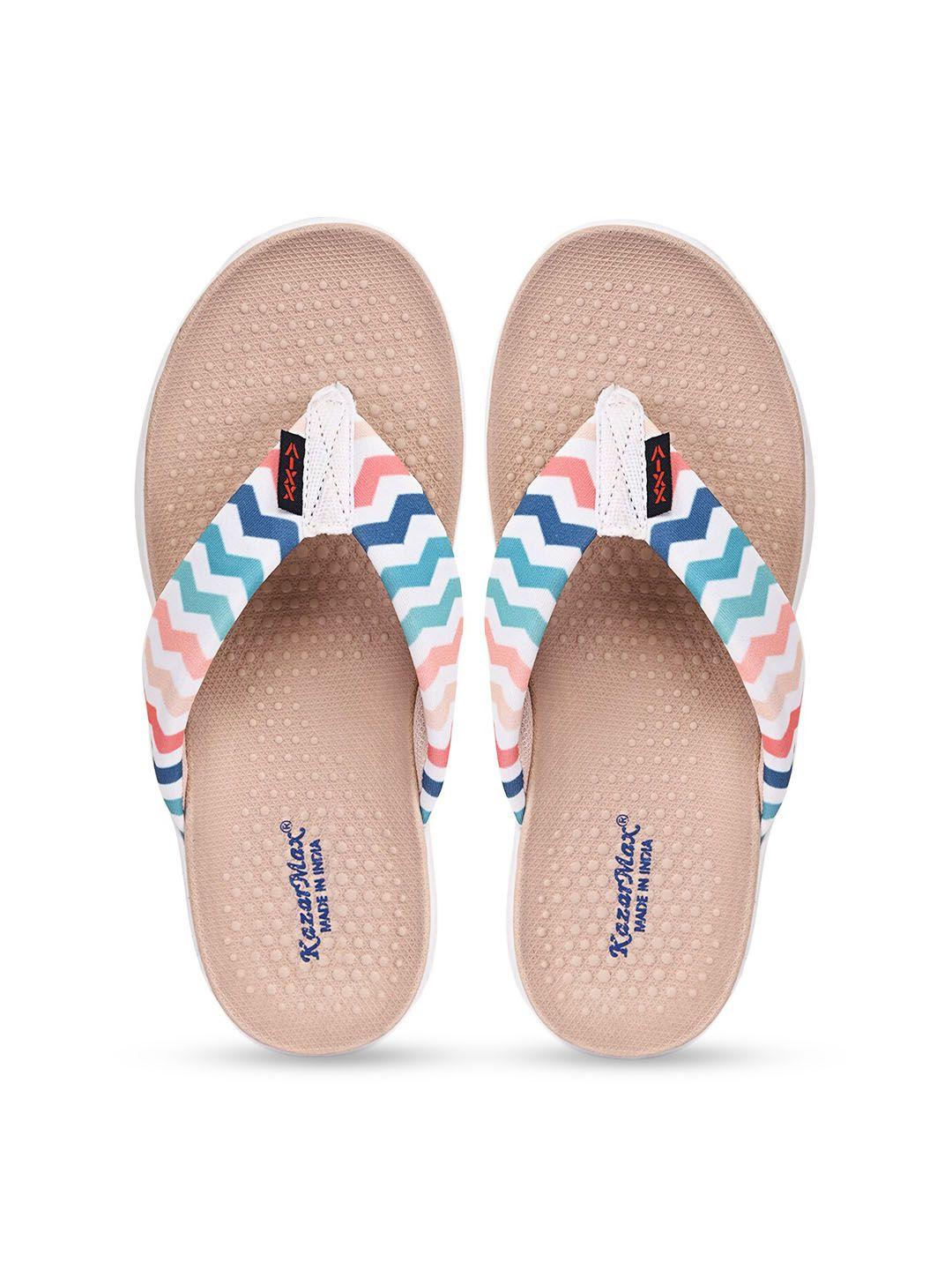 kazarmax women beige printed thong flip-flops