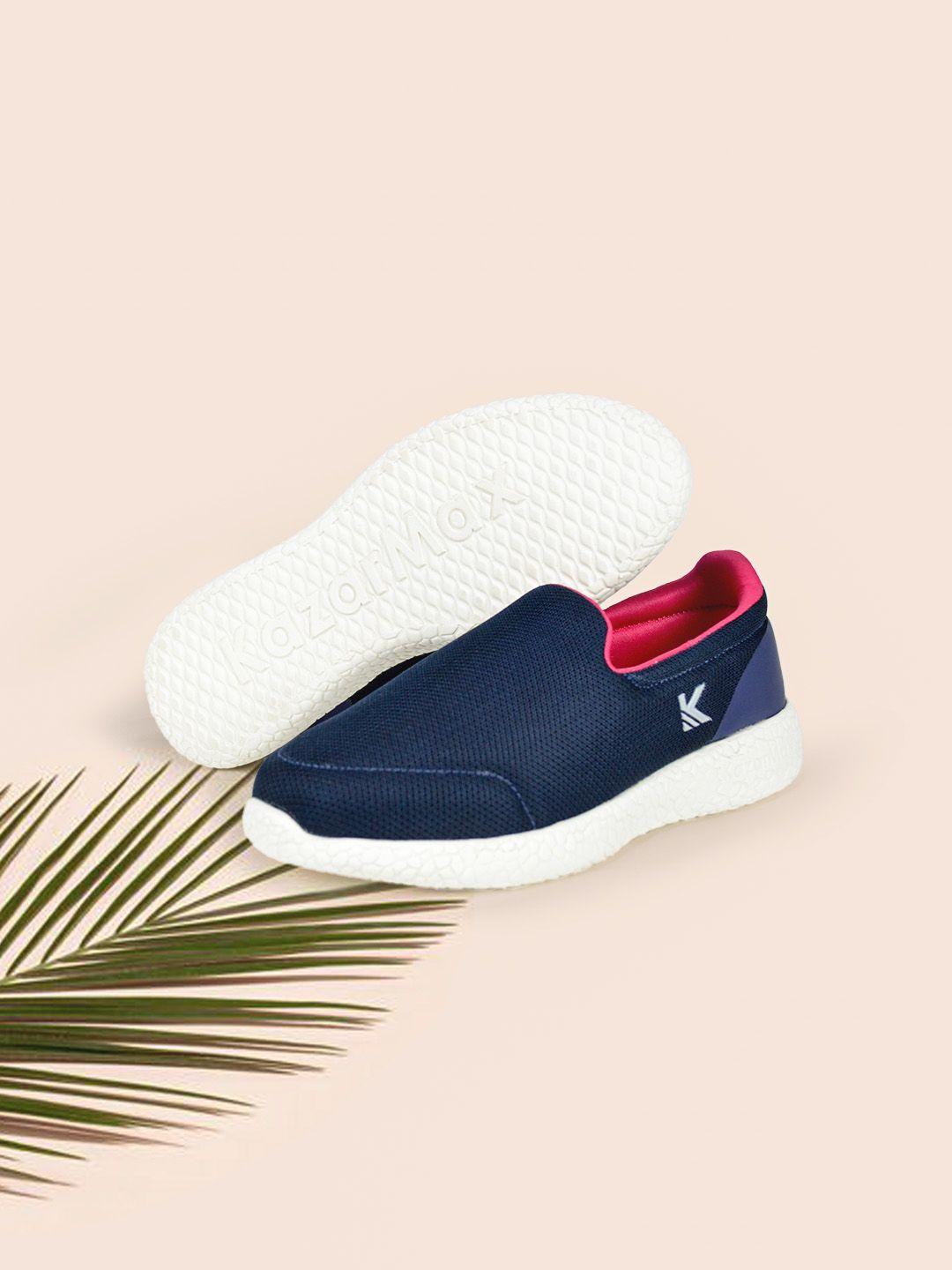 kazarmax women navy blue slip-on walking sneakers